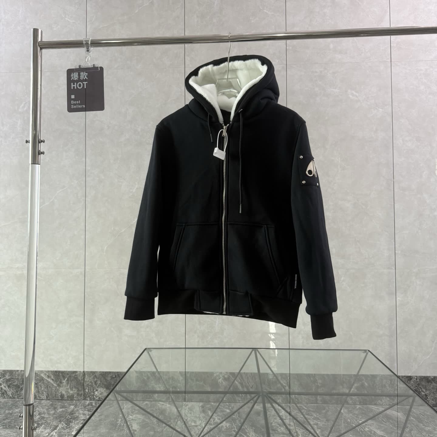 Moose Knuckles Shearling-Lined Zip Hoodie Moose Knuckles Shearling-Lined Zip Hoodie